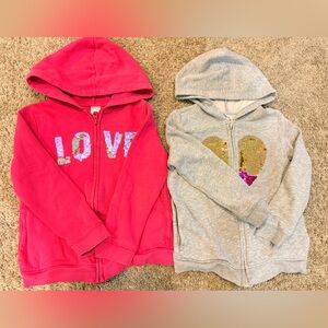 Carter's Girls' Zip Up Fleece Hoodies Pink & Grey Size 6/6X